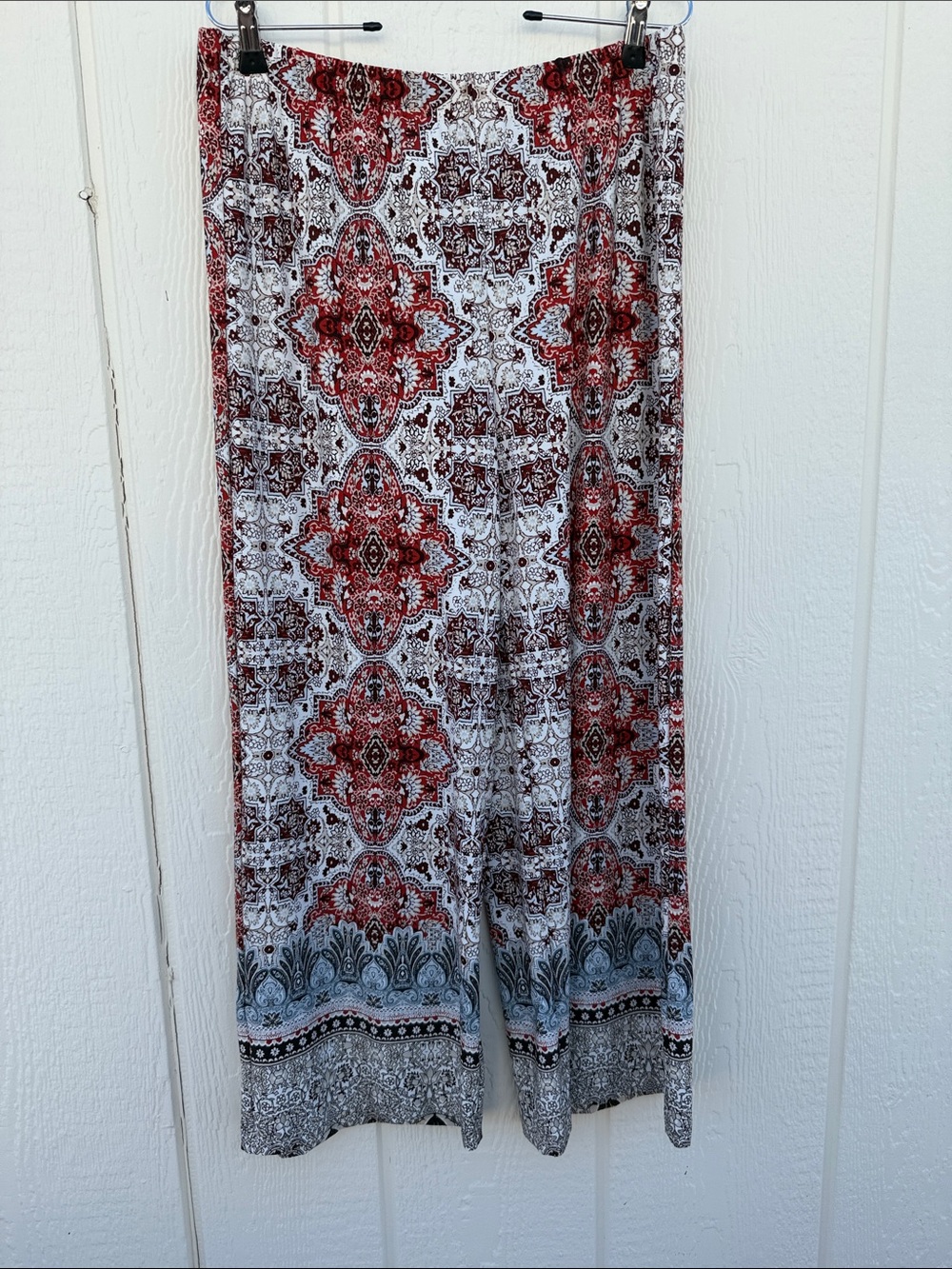 Chico’s Sz 12-14P Palazzo Wide Leg Boho Print Slinky Travelers Pants